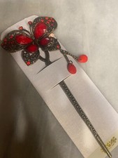Butterfly hair pin with red stone accents Free shipping 