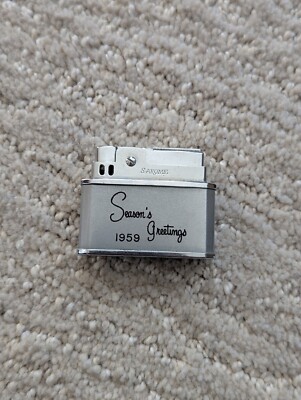 WORKING Vtg 1959 Sarome Falcon Petrol Lighter ''Seasons Greetings'' Refurbished 