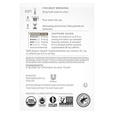 Organic Awake English Breakfast Black Tea Bags, 144 Total Tea Bags (36Ct - Pa...