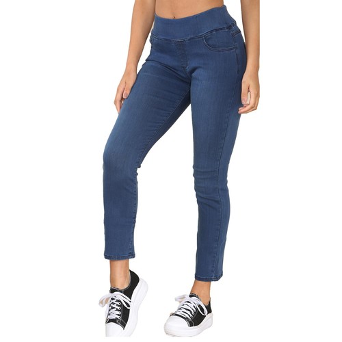 Enzo Womens Jeans Ladies Elastic Waist Stretch Denim Straight Leg Slim Trousers - Picture 4 of 29