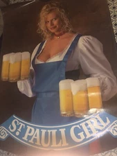 ST. PAULI GIRL GERMAN IMPORT BEER / 1980'S SEXY MODEL SERVER POSTER MAN CAVE 