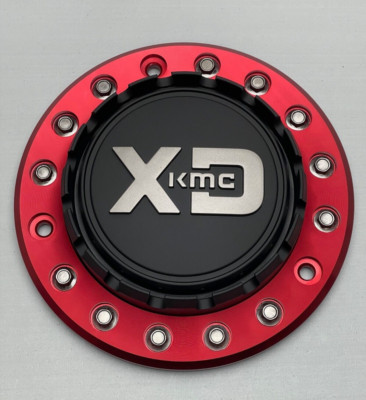 USED KMC XD Series Satin Black W/Red Base Wheel Center Cap NO SCREWS M-1050
