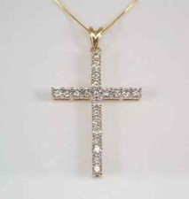 Delicate 1Ct Round Cut Diamond Cross Pendant Free Chain 14K Yellow Gold Over