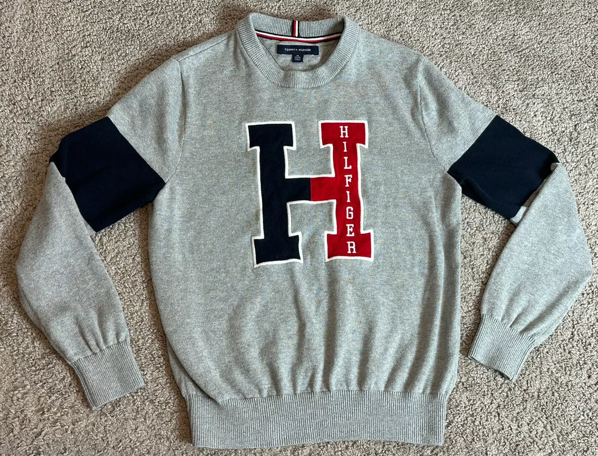 Tommy Hilfiger Pullover Sweater Crew Neck Big H Cotton Gray Men's Size XS |  eBay