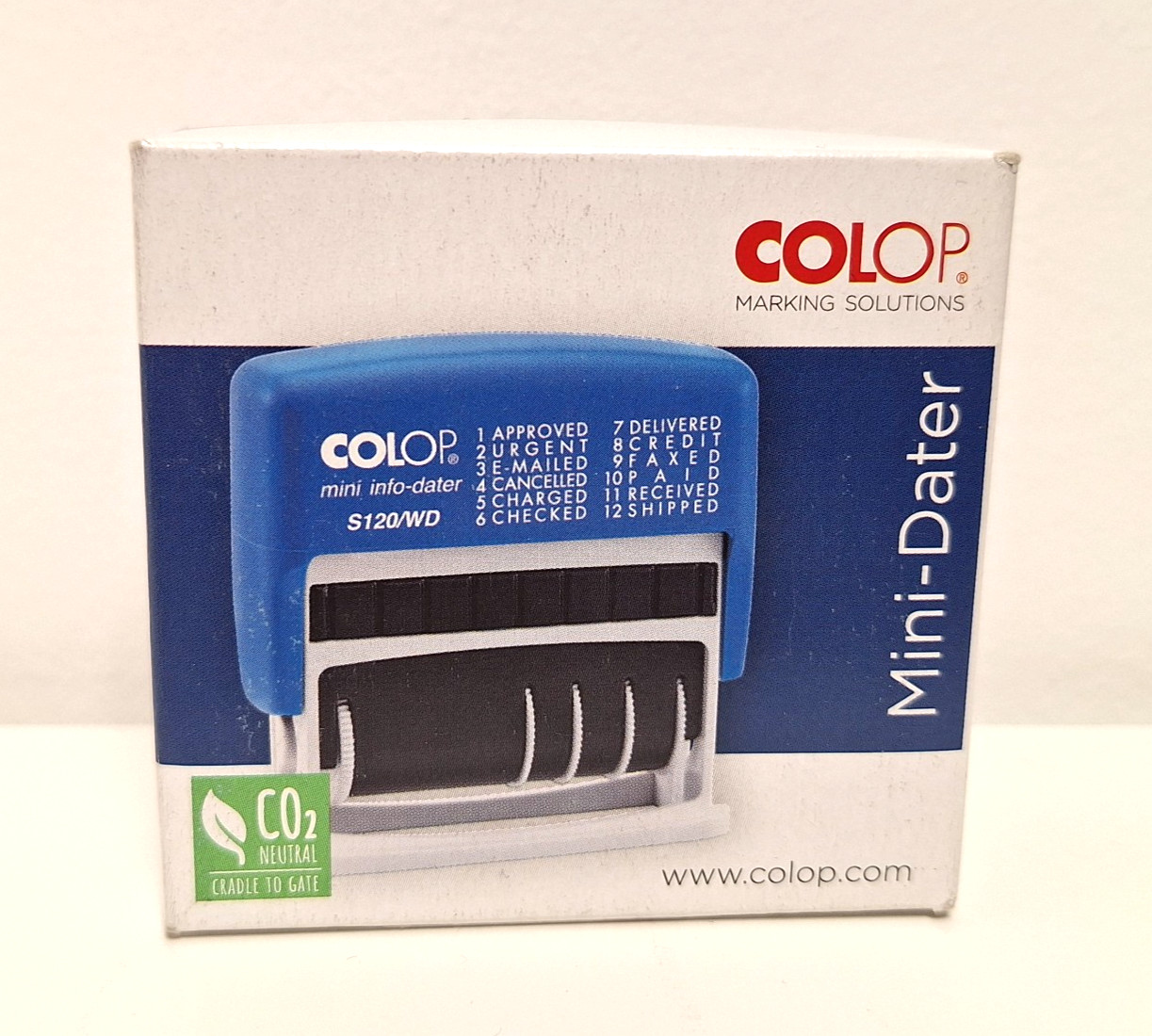 Colop S120/WD Dial-a-Phrase Date Stamp Blue & Red Ink 12 Office Words, Brand New