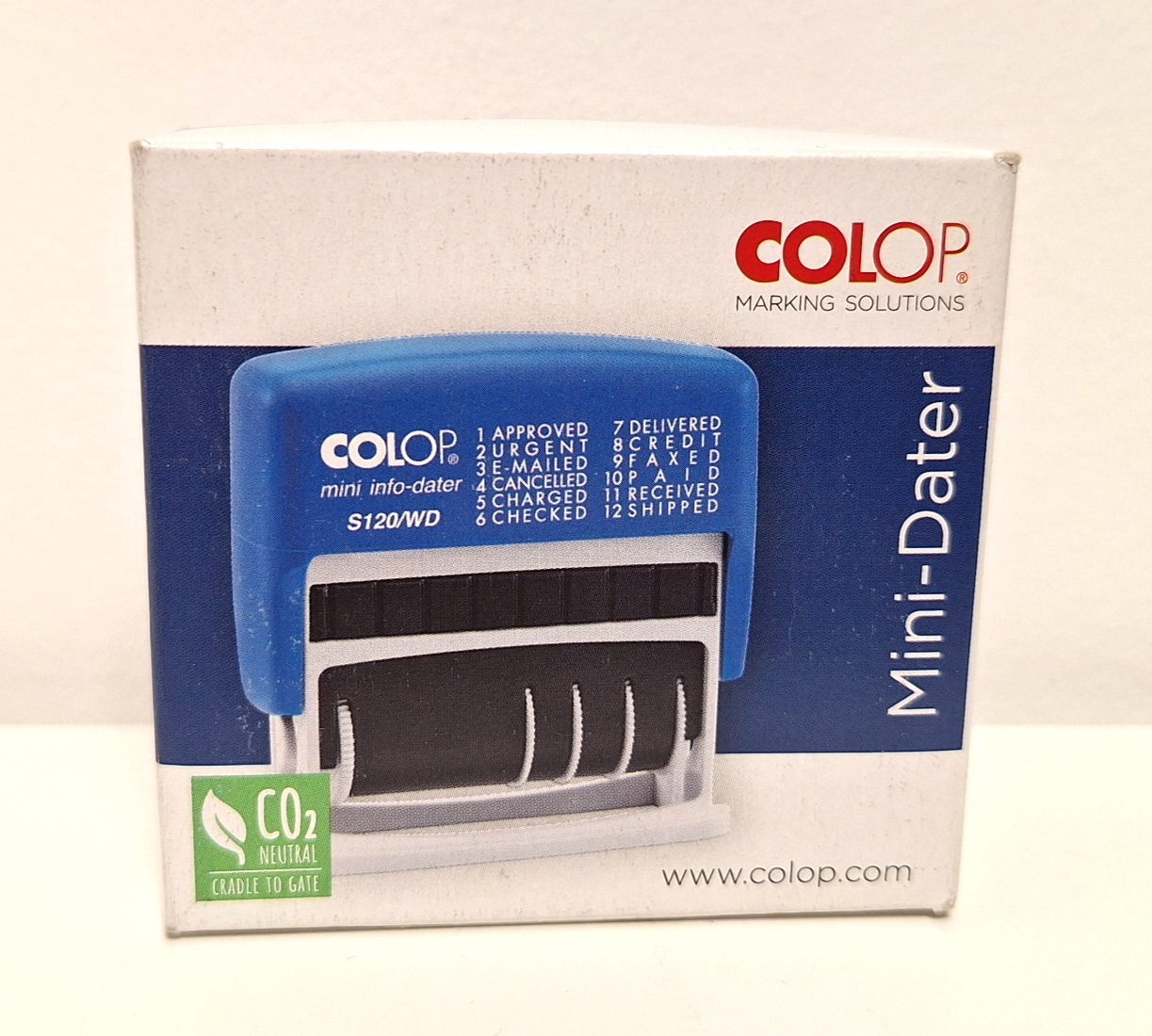 Colop S120/WD Dial-a-Phrase Date Stamp Blue & Red Ink 12 Office Words, Brand New
