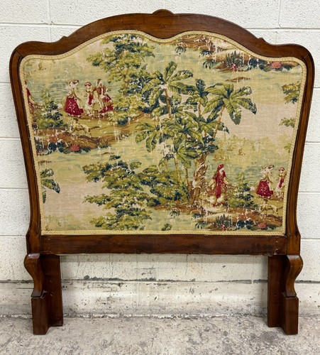 Vintage Louis XV Style Upholstered Twin Size Toile Tapestry Cushioned Headboard - Picture 8 of 9