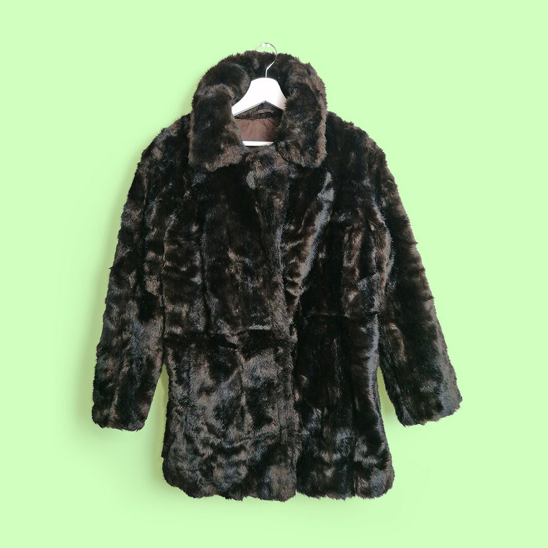Vintage 80's 90's Faux Fur Coat Jacket Women Winter Coat
