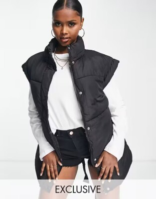 Missguided Women's Winter ''PUFFA'' Short Gilet Belted Black
