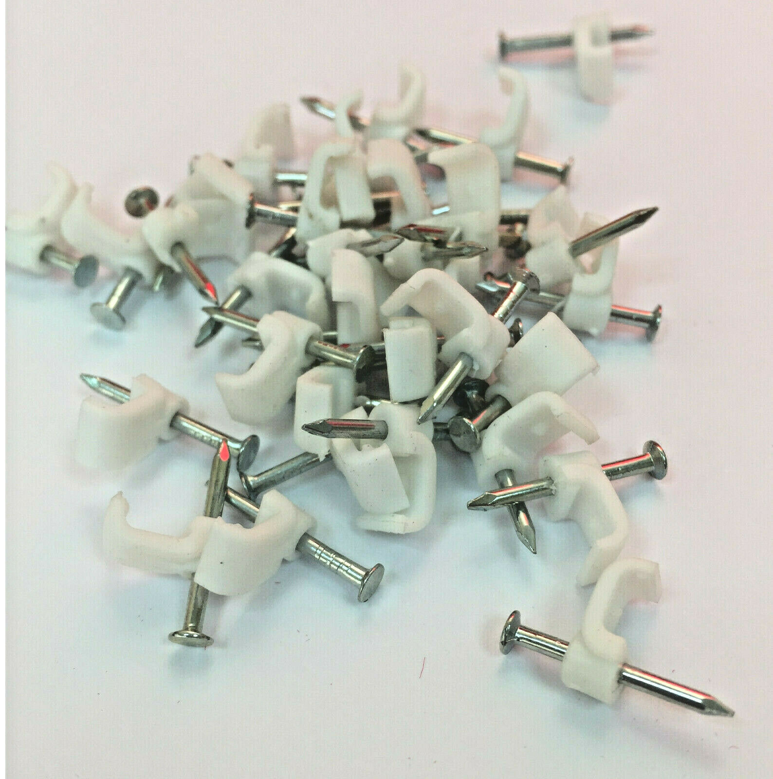 White Cable Clips 4mm x 2mm for Speaker Wire - Quantity: 100