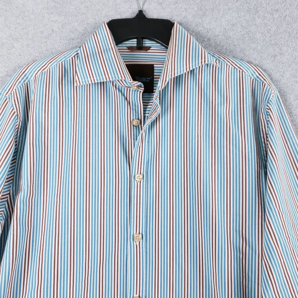 Roar Button Down Shirt Men's Size Medium M Blue/Brown Striped Long Sleeve Shirt - Image 2 of 4
