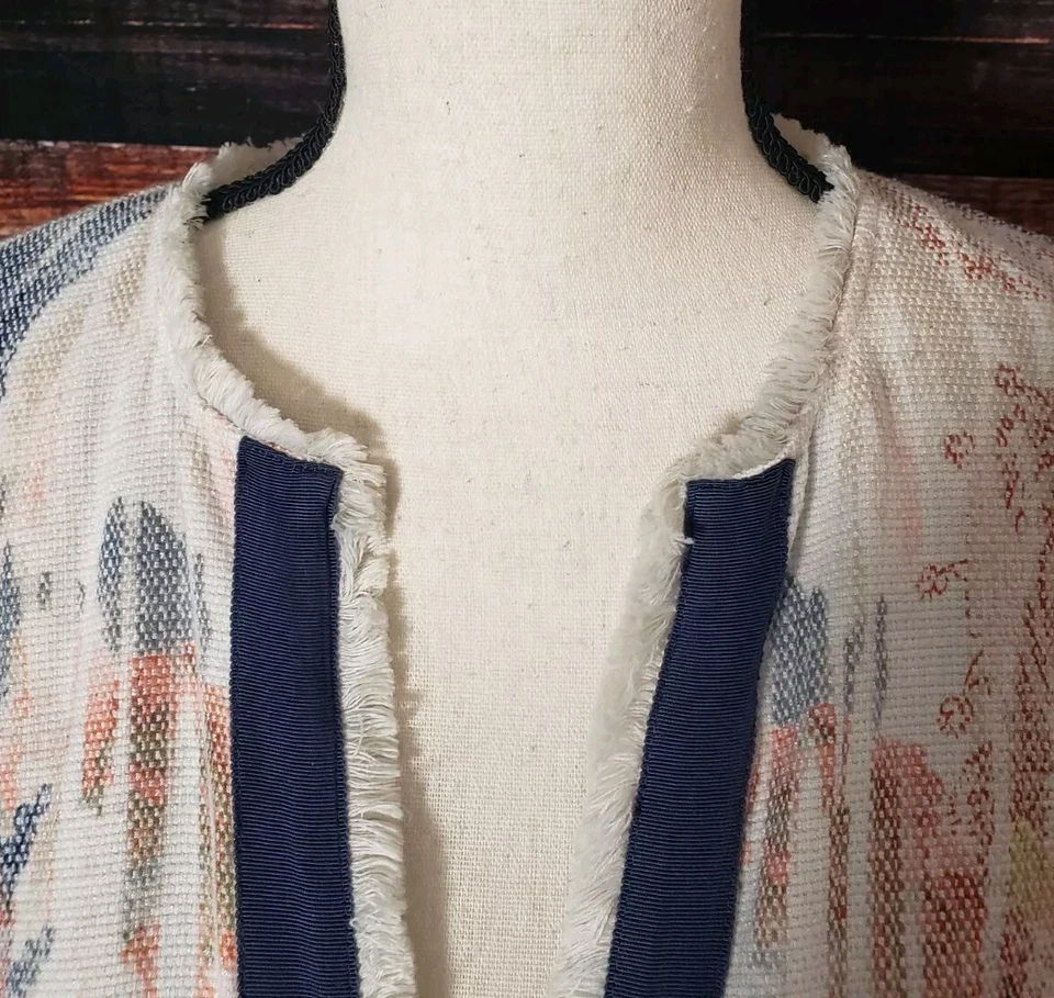 Chaqueta Cárdigan Chicos Talla 1 EE. UU. 8 Texturizada Abierta Estampado Acuarela Paisley Flecos Foto 4 de 4