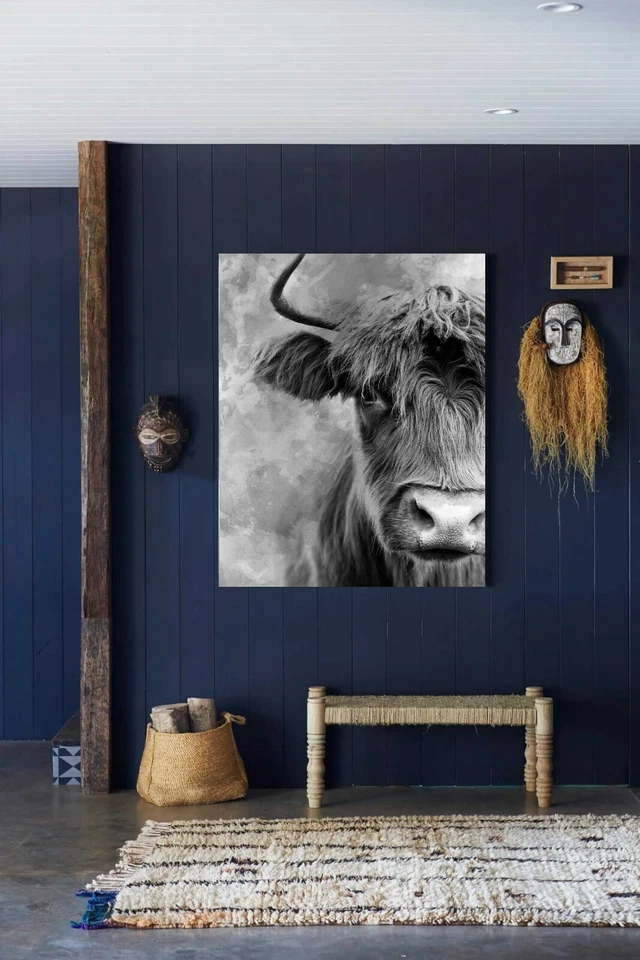 XXL LEINWAND BILD BIS 130x100x5 STIER KUH BULLE SCHWARZ WEISS ABSTRAKT MODERN  - Bild 3 von 4