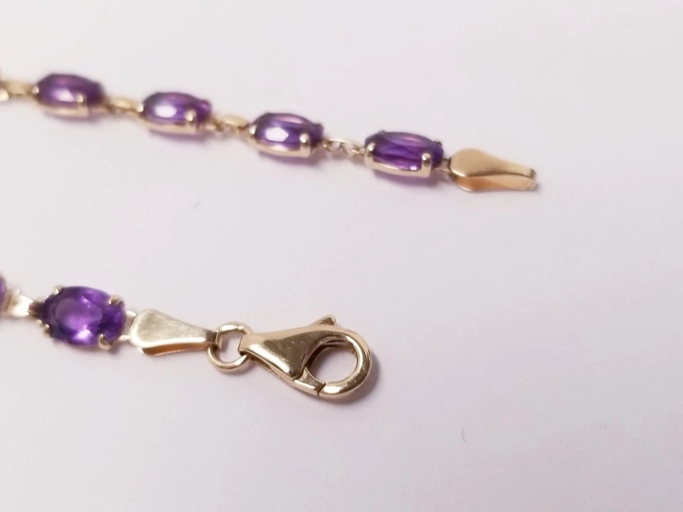 Brazalete Tenis Cadena Línea Amatista Oro Amarillo 14k 7" - 3.7gTW Foto 4 de 4