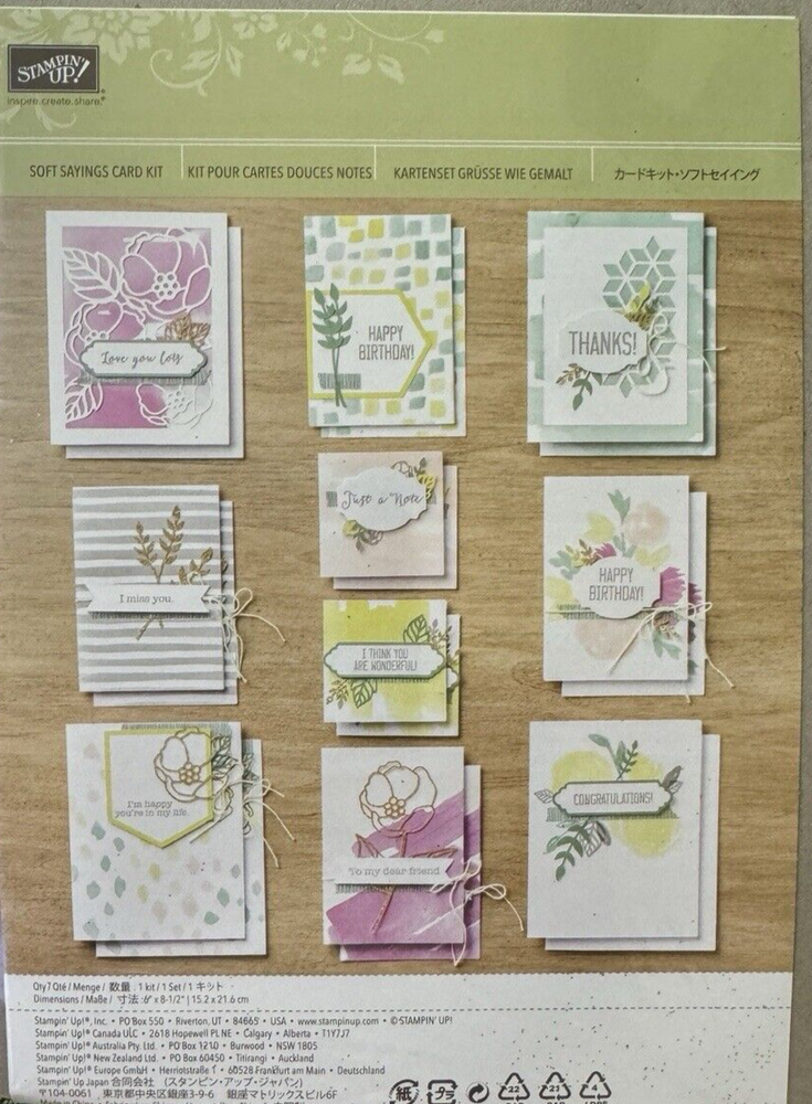 Stampin' Up! Soft Sayings Card Kit Ink Stamps Makes 20 New