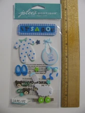 Jolee's Embellishments BABY BOY It's a Boy Sleeper Bib Socks Safety Pins NOS