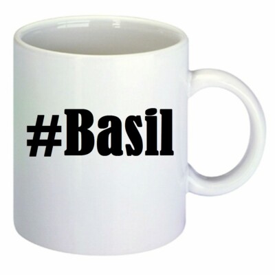 Kaffeetasse #Basil Hashtag Raute Keramik Höhe 9,5cm in Weiß
