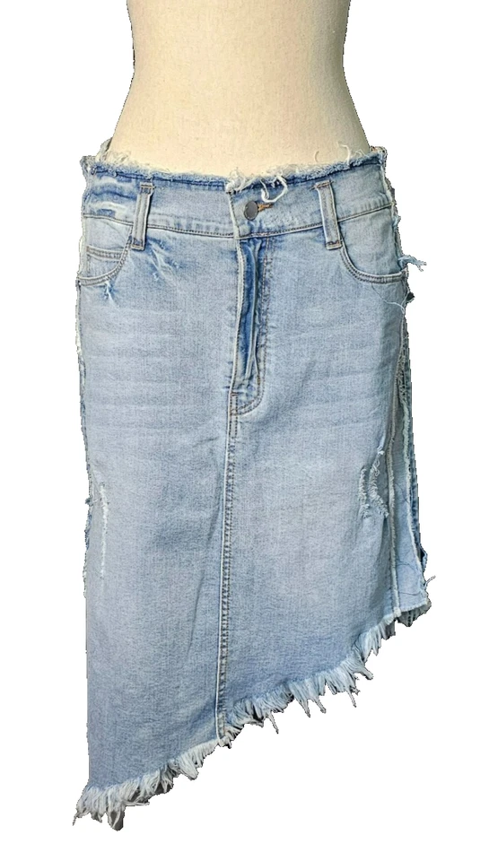 Falda midi vaquera azul lavado claro envejecida asimétrica Rachel Roy para mujer talla 6 Foto 2 de 4