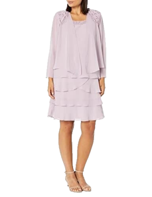NEW SL FASHIONS PURPLE CHIFFON EMBELLISHED JACKET TIERED DRESS SET SIZE 18  $149 93487685556| eBay