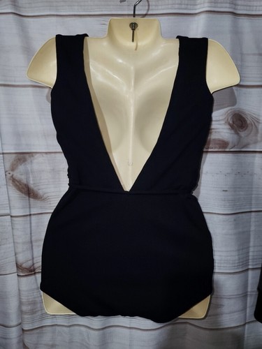 VTG 50s 60's Jantzen Black 12 Swimsuit 1 Piece Tie Belt Split Front Retro Deep V - Picture 10 of 20