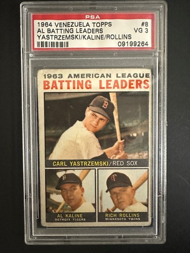 AL Batting Leaders [Yastrzemski, Kaline, Rollins] #8 1964 Venezuela Topps card