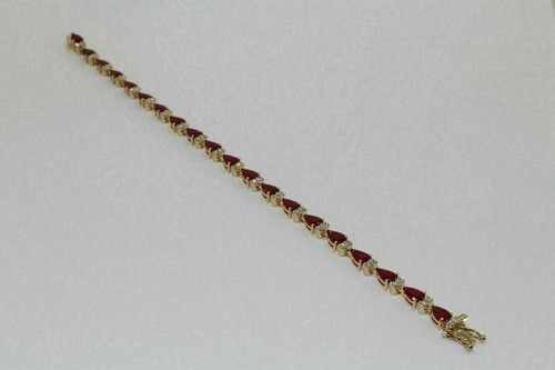 7Ct Pear Cut Red Ruby Diamond Tennis Bracelet Women 14K Yellow Gold Plated - Picture 2 of 3