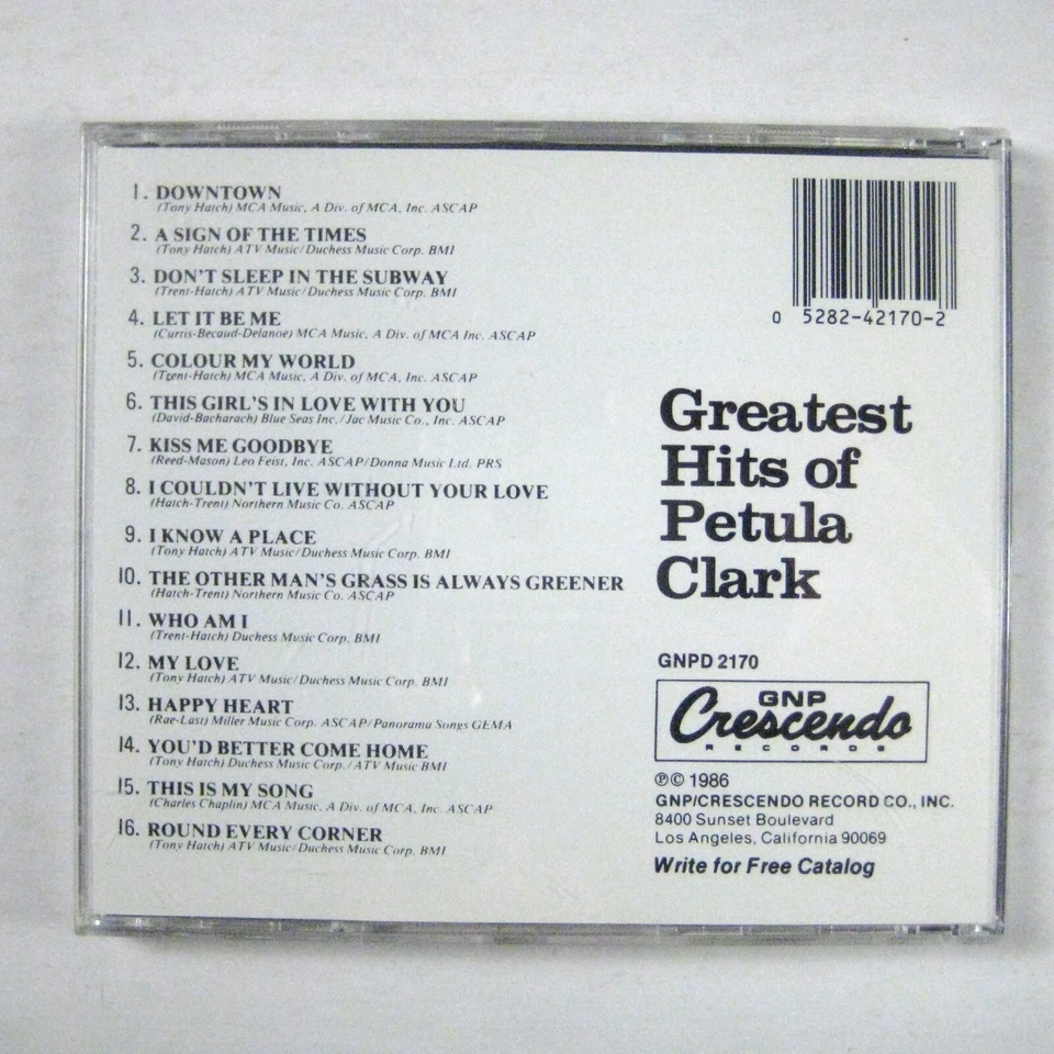 Компакт-диск The Greatest Hits of Petula Clark от Petula Clark январь 1987 GNP Crescendo хорошее состояние - Изображение 2 из 2