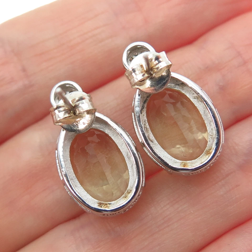 Brincos de prata esterlina 925 com diamante real e topázio amarelo corte oval - Imagem 2 de 4