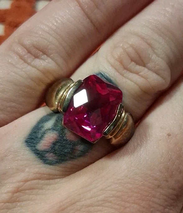 Vintage 925 Silver Gold Vermeil Lab Created Ruby Ring Size 9