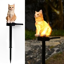 Garden Cat Decor Ornaments Outdoor Solar Light Lawn Decorations Cute Animal Stak
