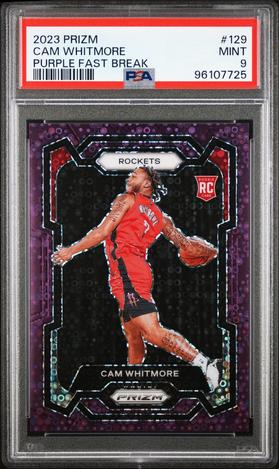 2023 PANINI PRIZM PURPLE FAST BREAK #129 CAM WHITMORE 20/75 PSA 9