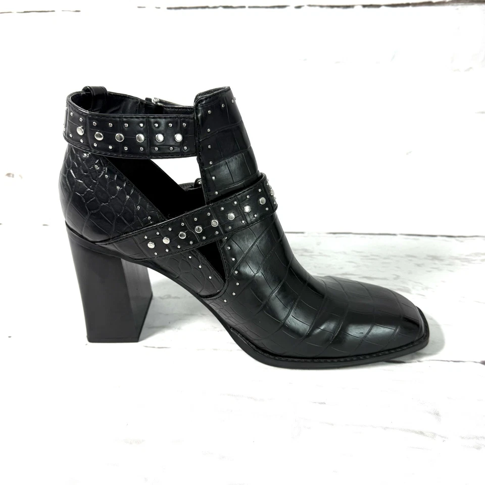 Zapatos Zara para mujer 42 EE. UU. 11 botines negros recortados tachonados tacón bloque estampado cocodrilo Foto 2 de 4
