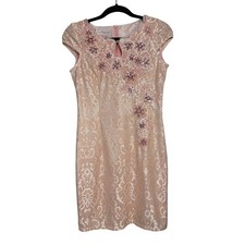 NEW Lace Embroidered Cheongsam Qipao Pink Dress Asian Chinese Floral Sz Medium 8