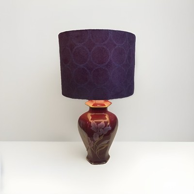 Vintage Tischlampe handbemalt floral Ingwerglas mit Pflaume Roségoldfarben