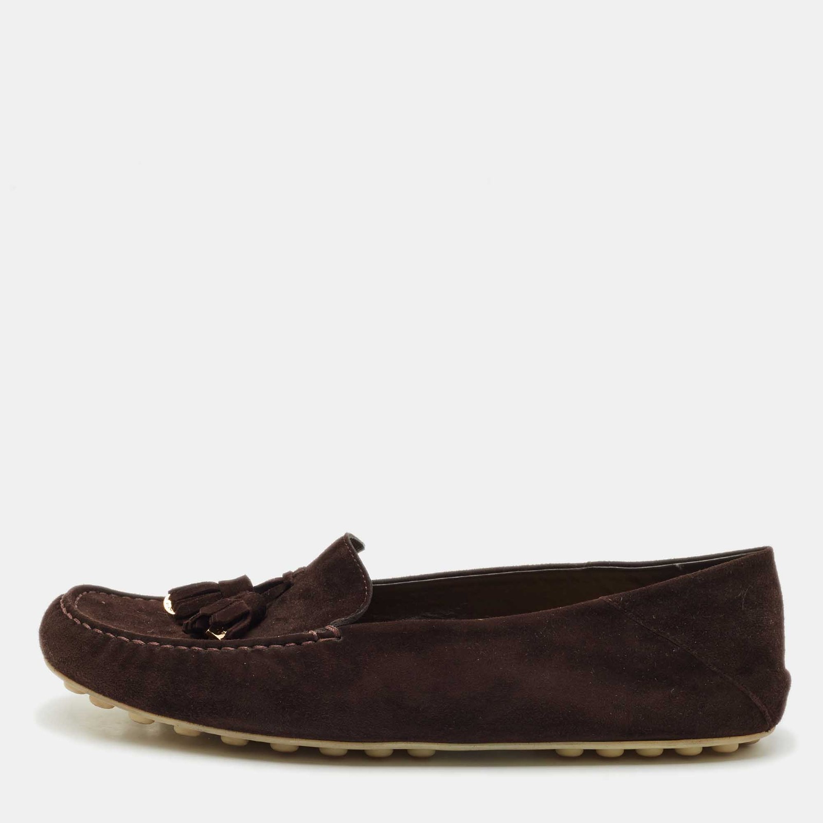 SAOLA Mocassini da passeggio Loro Piana in camoscio marrone suola a pois taglia 41