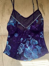 Victoria's Secret Beaded Sheer Floral Camisole Purple Blue Nylon Tank M Women