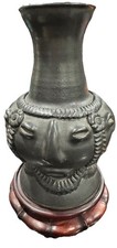 Peruvian Or Columbian Chimu Blackware Female Vessel Rare! 4 Faces Unique!11 x 7”