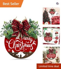 Charming Christmas Welcome Sign with Buffalo Plaid Bow - Front Door Decoration