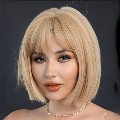 Blonde Bob Cut Style Kunsthaarperücke, ideal für Bildwechsel, CD, TV