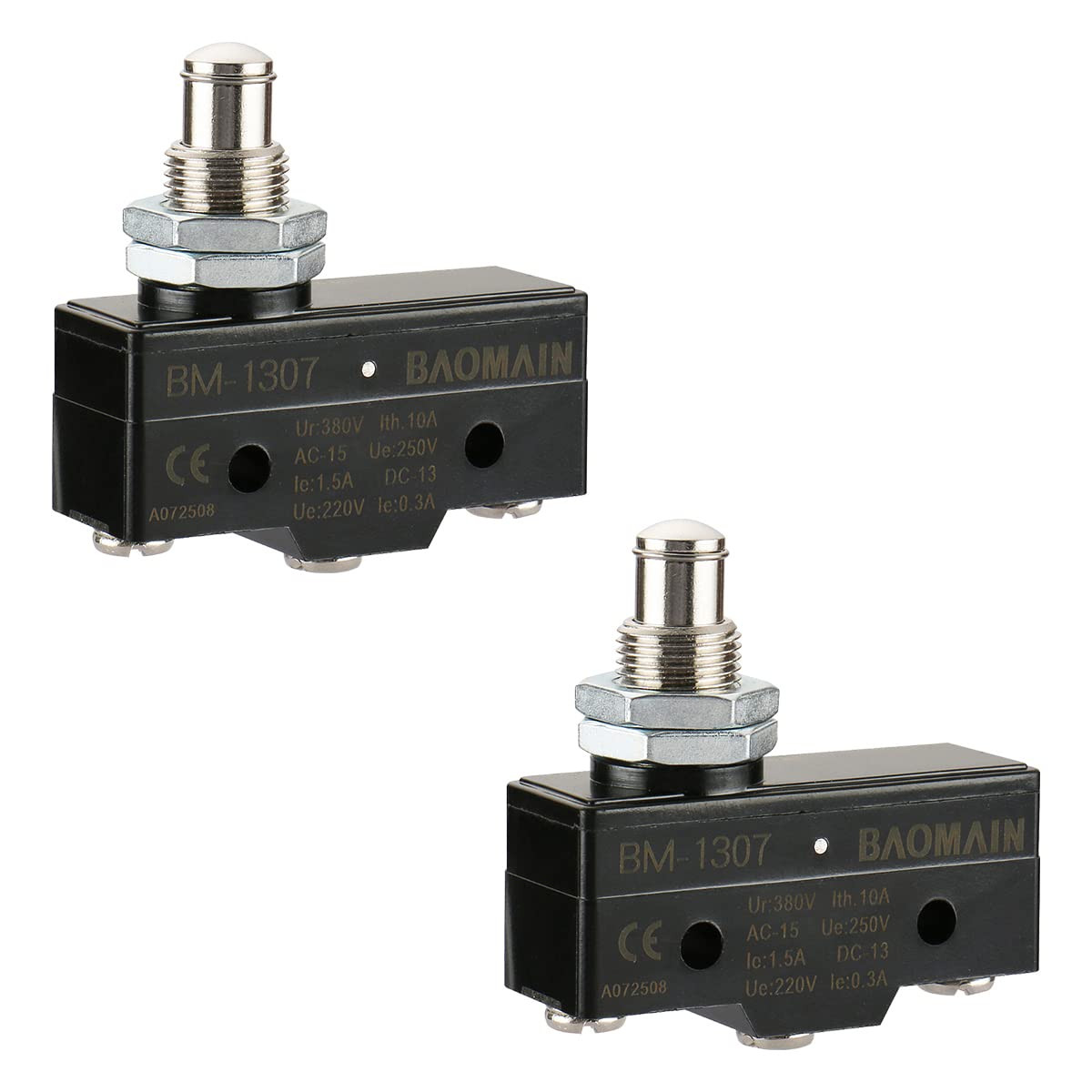Plate Mounting Plunger Normally 250VAC 15A Micro Switch BM-1307 CE 2 Pack