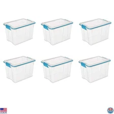 Sterilite 20 Qt Gasket Storage Box - Stackable Bin with Latching Lid - 6-Pack