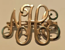 Vintage Monogram Letters "NHC" Script Cursive Gold Tone Pin Brooch 