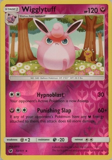 Pokemon Card - S&M: Crimson Invasion 72/111 - WIGGLYTUFF (reverse holo) -NM/Mint
