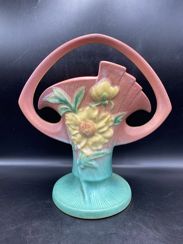 ROSEVILLE USA POTTERY 378-10 PEONY BASKET