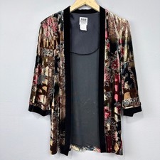 Vintage R M Richards Jacket Womens 14W Gold Floral Velvet Burnout Open Front