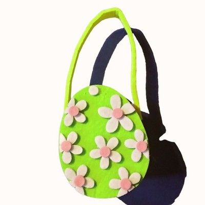 Easter Egg Felt Bag Miniature Basket Treat Gift Green Pink Daisy Girl Purse Tote