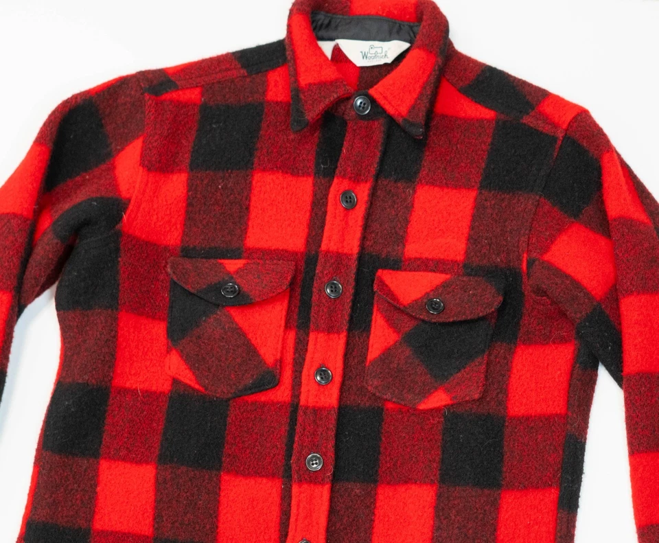 Vintage 60s Woolrich Red Plaid Wool Flannel Jacket Shirt Size XL Western Shacket - Image 2 of 4