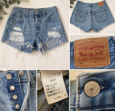 Levi  s 501 High Rise Distressed Denim Shorts Women  s Size 29 Blue Button Fly