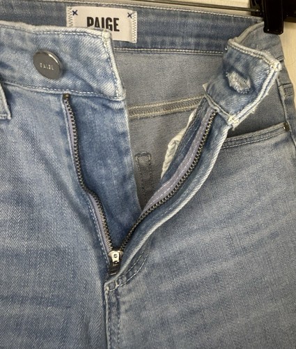 Paige Size 23 Blue Light-Wash 5-Pocket Belt-Loops Raw Hem Hoxton Ankle Jeans - Picture 5 of 12