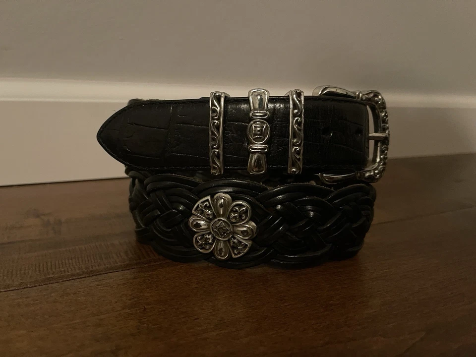 Cinturón Brighton Q2403 Negro Western Tono Plata Floral Hardware - Para Mujer Grande 34 Foto 2 de 4